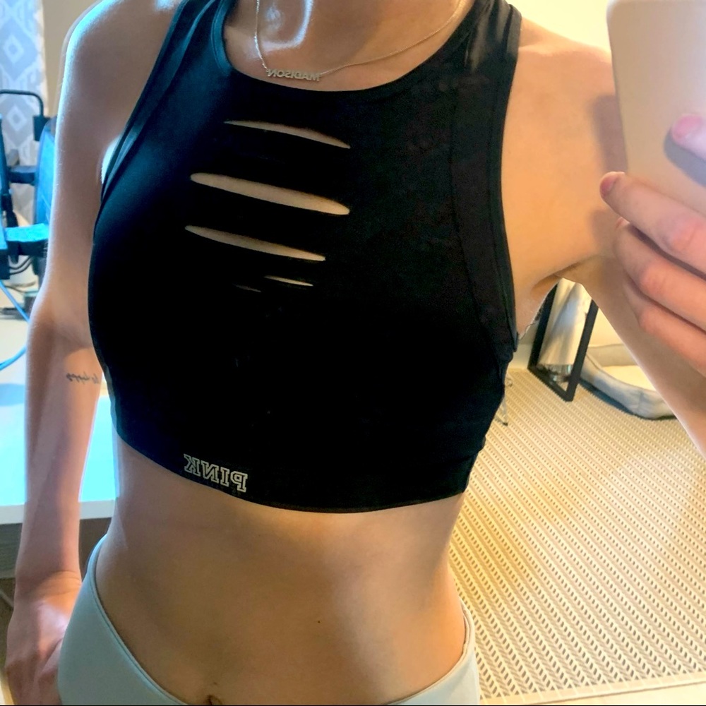 PINK by VS black cross-back sports bra size small
